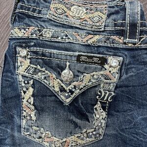 Miss Me Dark Blue Cropped Jeans with Embellished Pockets